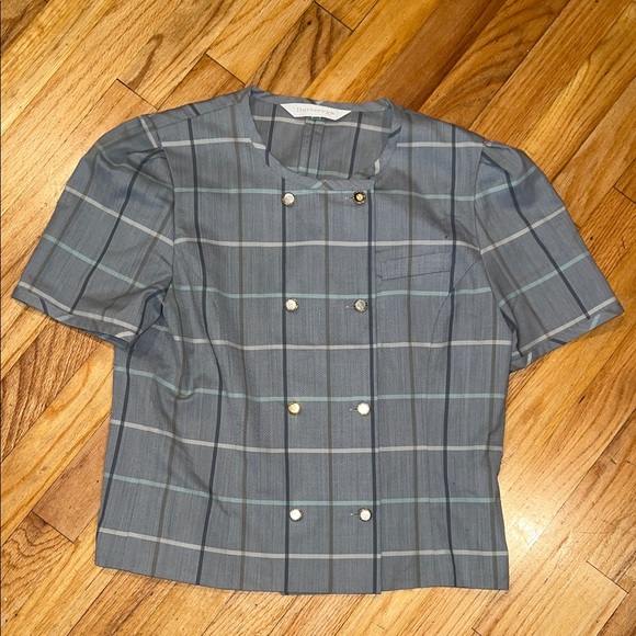 Burberry Gray Plaid Buttoned Blouse - Picture 1 of 10